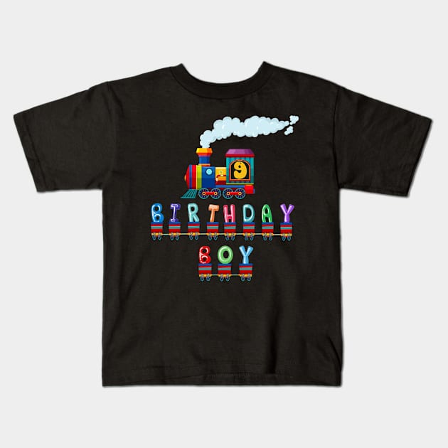 I'm 9 Birthday Boy 9th Bday Train Car Fire Truck Kids T-Shirt by Tn Ole